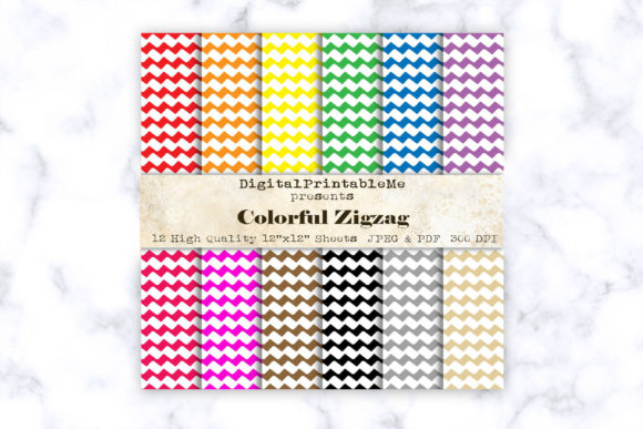 Download White Zigzag, Mixed Colors Chevron Paper - White Collection