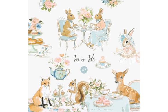 Download Tea with Bunnies Clipart Set - Bunnies Collection