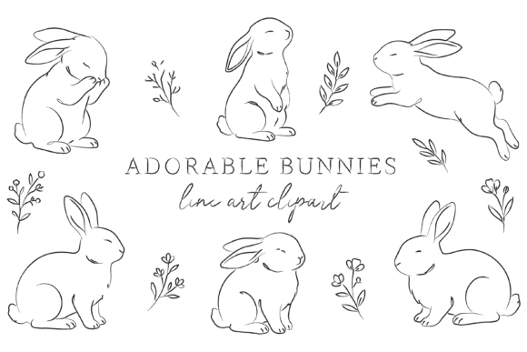 Download Minimalist Line Art of Six Cute Bunnies - Bunnies Collection