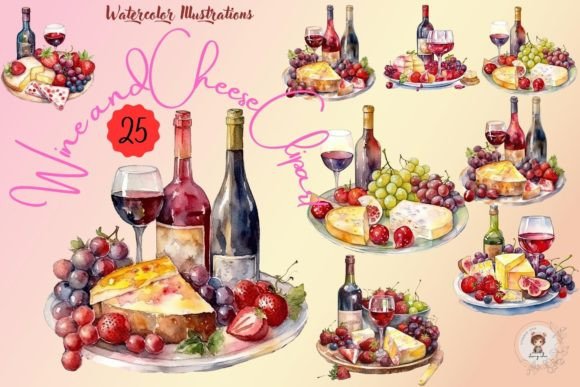 Download Wine and Cheese Watercolor Clipart - Cheese Collection