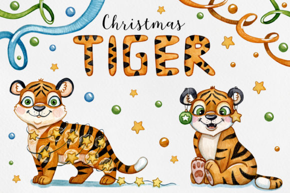 Download Watercolor Set Tiger Xmas Illustrations - Xmas Collection