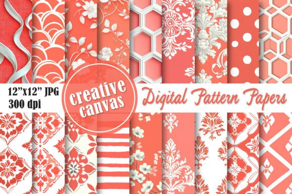 Download Peach Damask and White Floral Patterns - White Collection