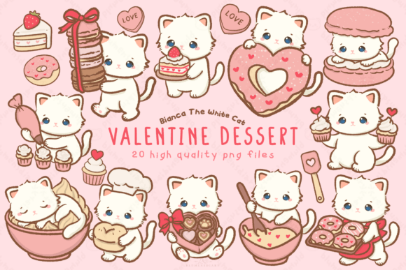 Download Kawaii Cat Valentine Dessert Clipart - Valentine Collection