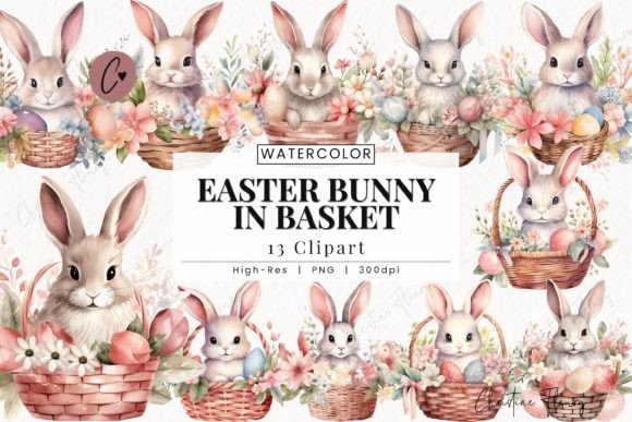 Download Easter Bunnies in Baskets Clipart - Premium Bundle