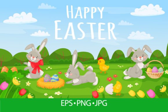 Download Spring Landscape with Easter Bunnies - Bunnies Collection