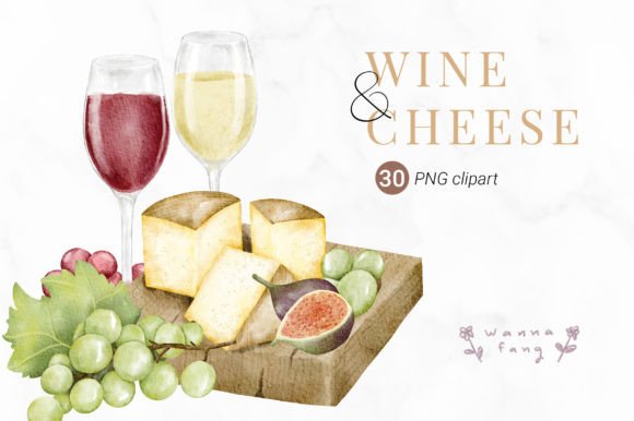 Download Watercolor Wine &amp; Cheese Clipart, PNG - Cheese Collection